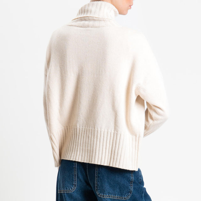 Tensione in-Maglia argyle collo alto misto cashmere - off white/azzurro/taupe