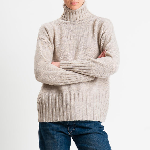 Tensione in-Maglia scatola collo alto misto alpaca - beige
