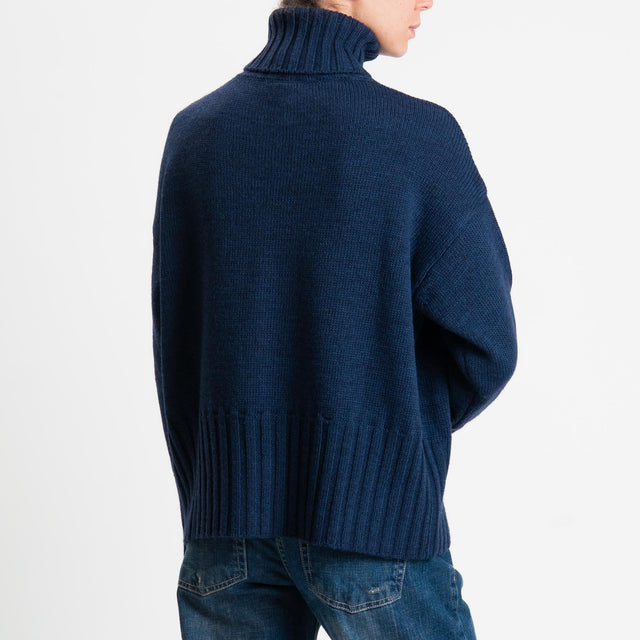 Tensione in-Maglia scatola collo alto misto alpaca - blu