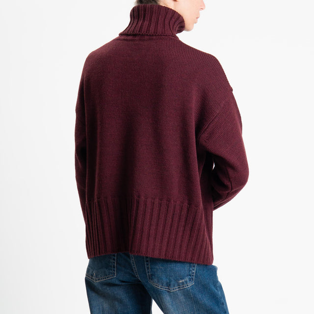 Tensione in-Maglia scatola collo alto misto alpaca - burgundy