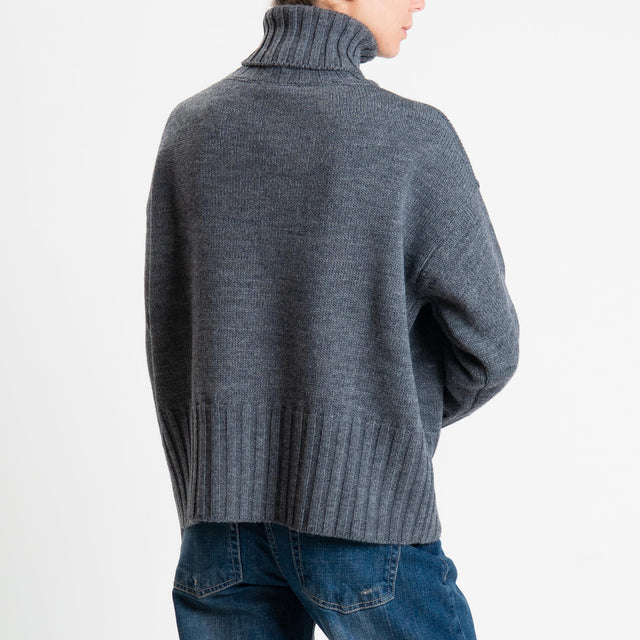 Tensione in-Maglia scatola collo alto misto alpaca - charcoal