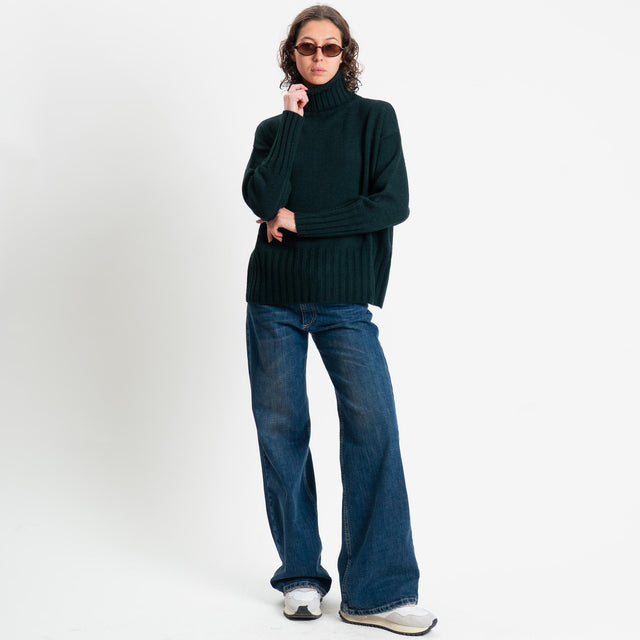 Tensione in-Maglia scatola collo alto misto alpaca - Verde