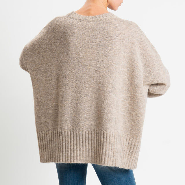 Tensione in-Maglia girocollo misto alpaca bordi a coste - beige