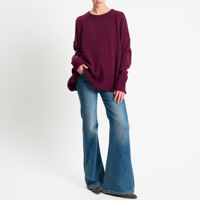 Tensione in-Maglia girocollo misto alpaca bordi a coste - burgundy