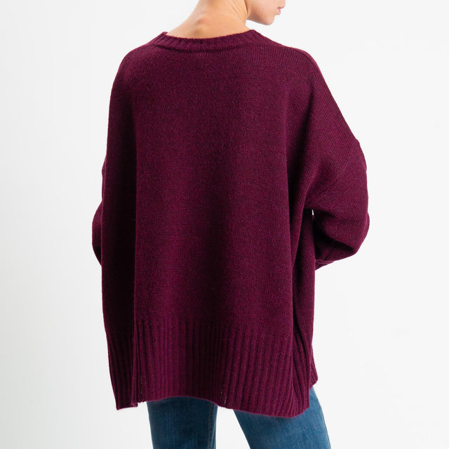 Tensione in-Maglia girocollo misto alpaca bordi a coste - burgundy