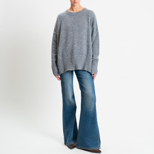 Tensione in-Maglia girocollo misto alpaca bordi a coste - charcoal