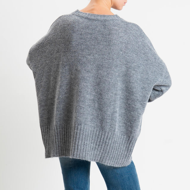 Tensione in-Maglia girocollo misto alpaca bordi a coste - charcoal