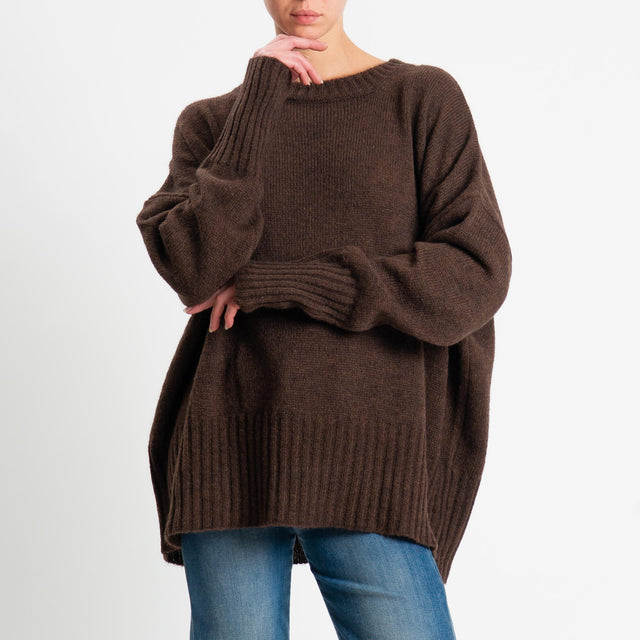 Tensione in-Maglia girocollo misto alpaca bordi a coste - brown