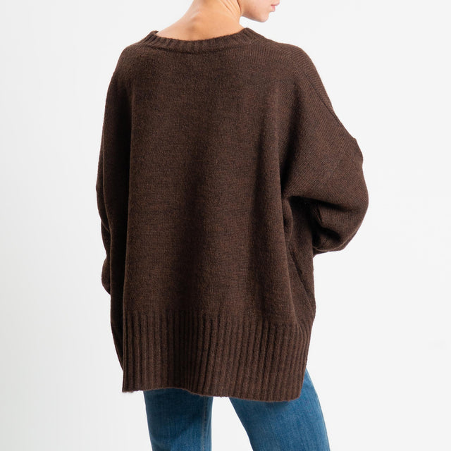 Tensione in-Maglia girocollo misto alpaca bordi a coste - brown