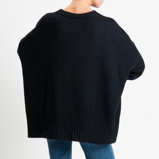 Tensione in-Maglia girocollo misto alpaca bordi a coste - nero