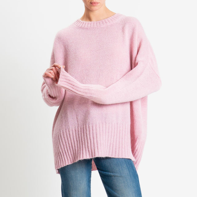 Tensione in-Maglia girocollo misto alpaca bordi a coste - pink