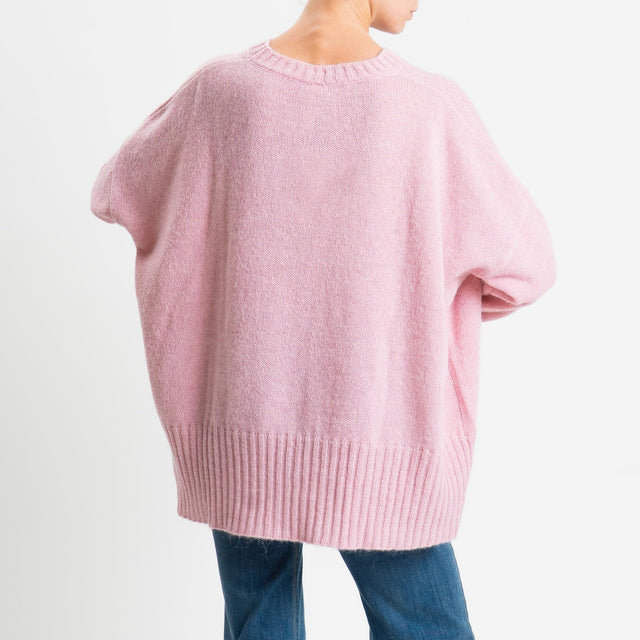 Tensione in-Maglia girocollo misto alpaca bordi a coste - pink