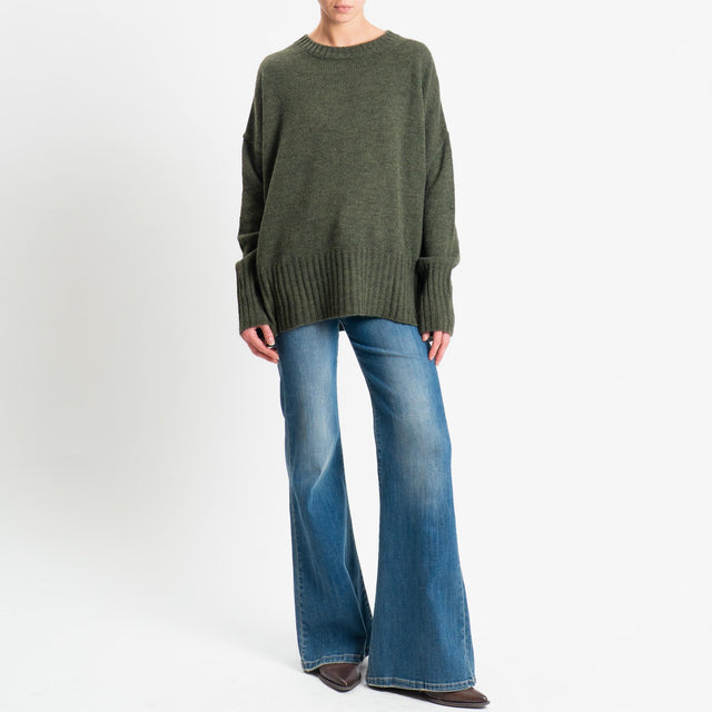 Tensione in-Maglia girocollo misto alpaca bordi a coste - Verde