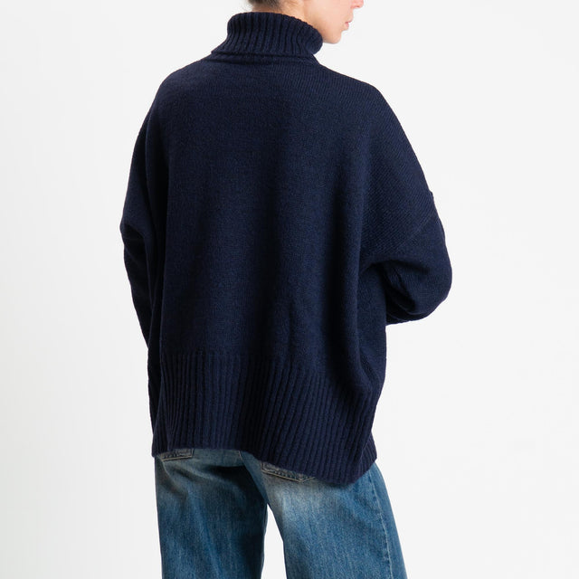 Tensione in-Maglia collo alto misto alpaca - blu