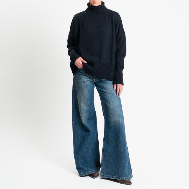 Tensione in-Maglia collo alto misto alpaca - Nero