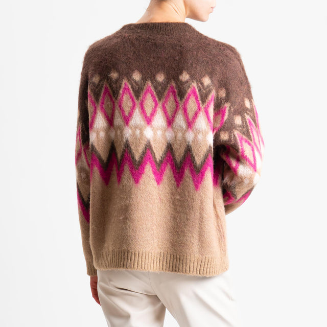 Tensione in-Maglia mohair fantasia fairisle - brown/fucsia/camel