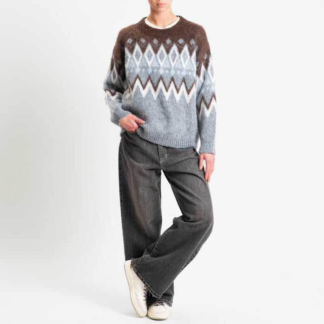 Tensione in-Maglia mohair fantasia fairisle - brown/latte/grigio