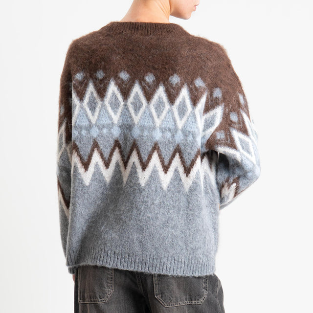 Tensione in-Maglia mohair fantasia fairisle - brown/latte/grigio