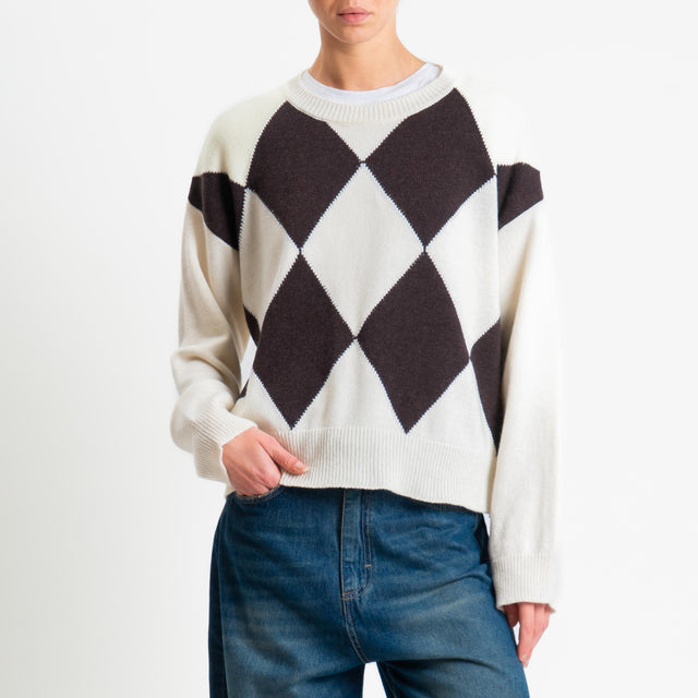 Tensione in-Maglia rombi argyle misto cashmere - white/brown