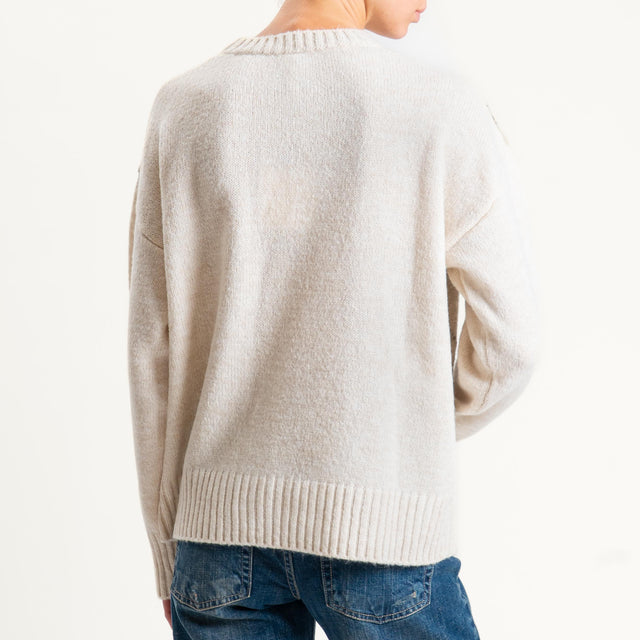 Tensione in-Maglia rombi a scatola misto lana - offwhite/beige