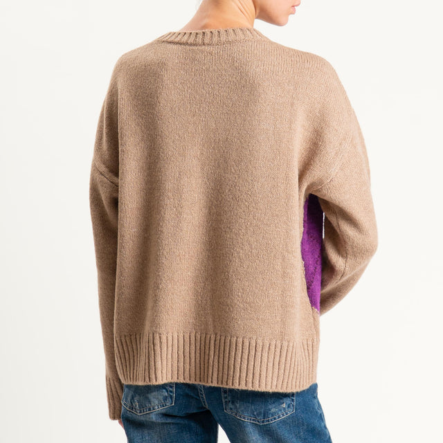 Tensione in-Maglia rombi a scatola misto lana - camel/viola