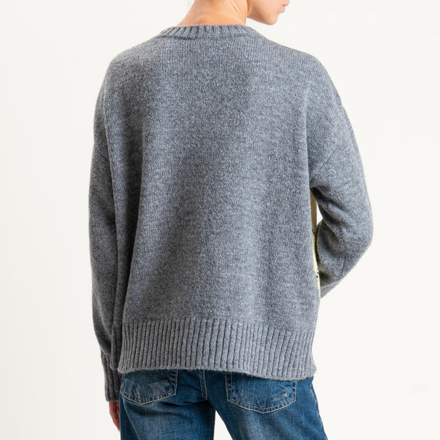 Tensione in-Maglia rombi a scatola misto lana - charcoal/giallo