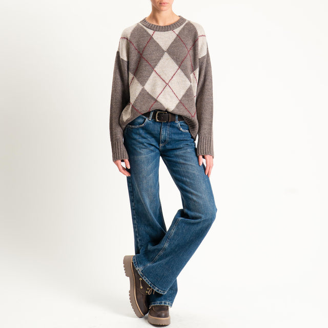 Tensione in-Maglia rombi a scatola misto lana - brown/beige