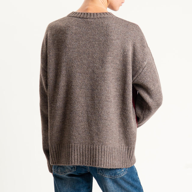 Tensione in-Maglia rombi a scatola misto lana - brown/vino