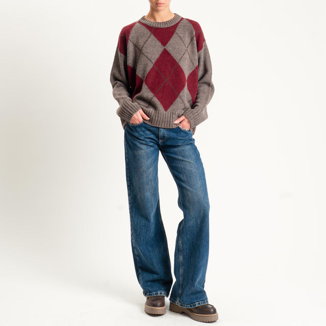 Tensione in-Maglia rombi a scatola misto lana - brown/vino