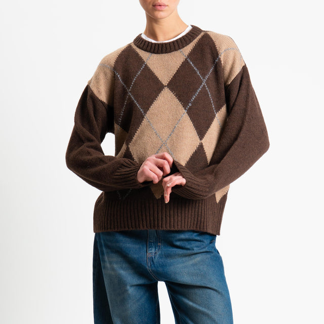 Tensione in-Maglia rombi a scatola misto lana - brown/camel