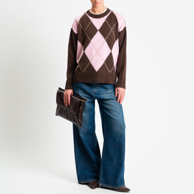 Tensione in-Maglia rombi a scatola misto lana - brown/rosa