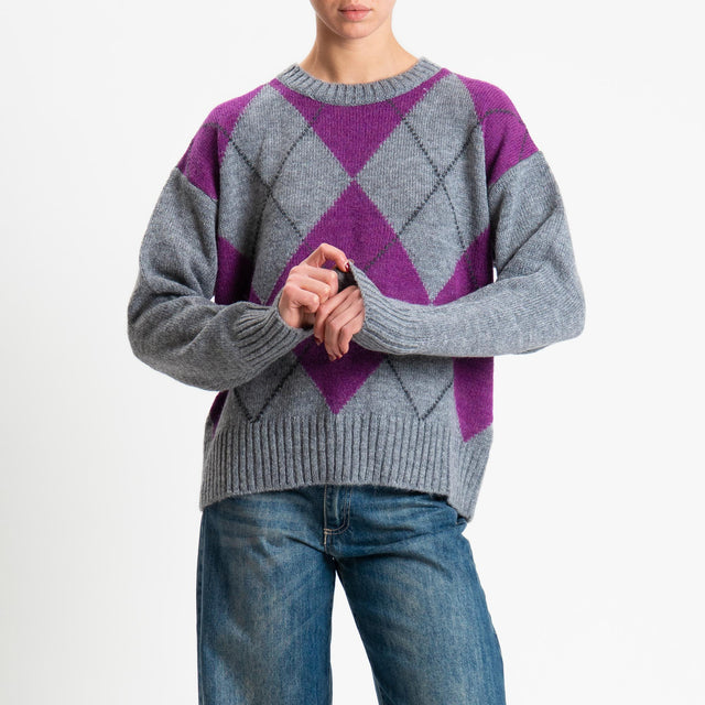 Tensione in-Maglia rombi a scatola misto lana - grigio/viola