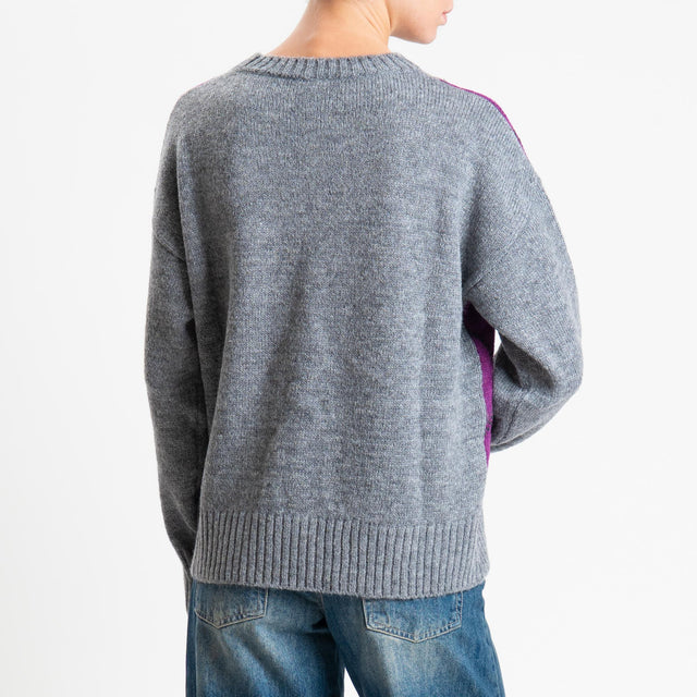 Tensione in-Maglia rombi a scatola misto lana - grigio/viola