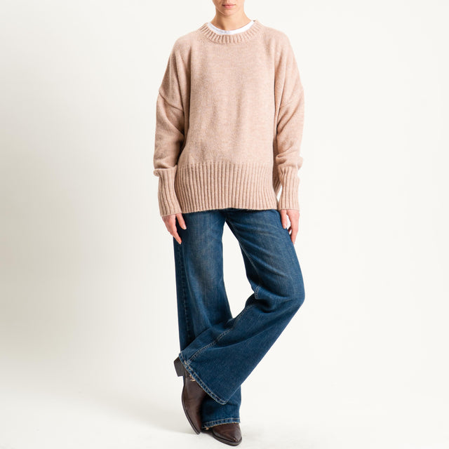 Tensione in-Maglia girocollo misto lana - camel