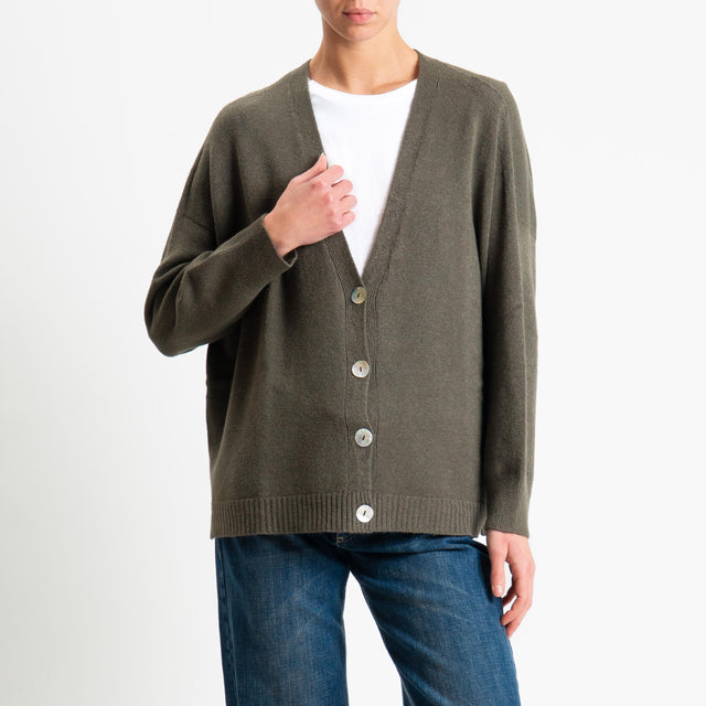 Kontatto-Cardigan con spacchi laterali (QS) - kaki