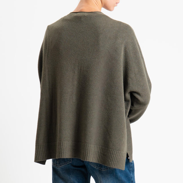 Kontatto-Cardigan con spacchi laterali (QS) - kaki