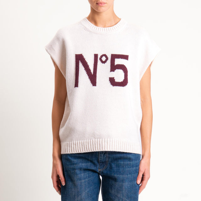 Tensione in- Gilet N.5 misto alpaca - off white/burgundy