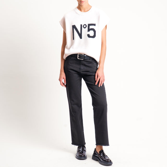 Tensione in- Gilet N.5 misto alpaca - off white/black