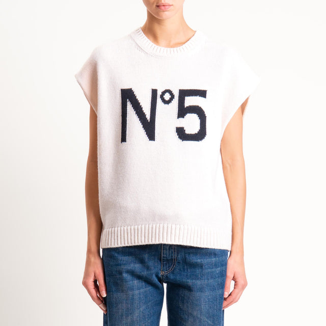 Tensione in- Gilet N.5 misto alpaca - off white/black