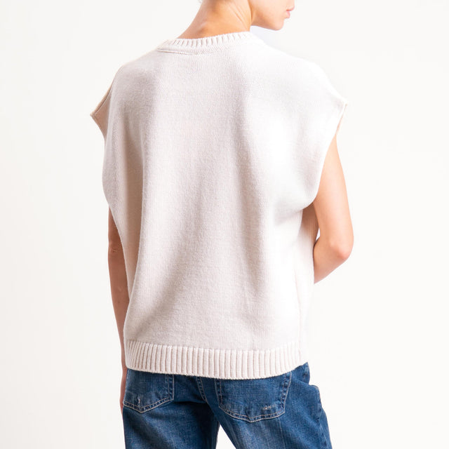 Tensione in- Gilet N.5 misto alpaca - off white/black