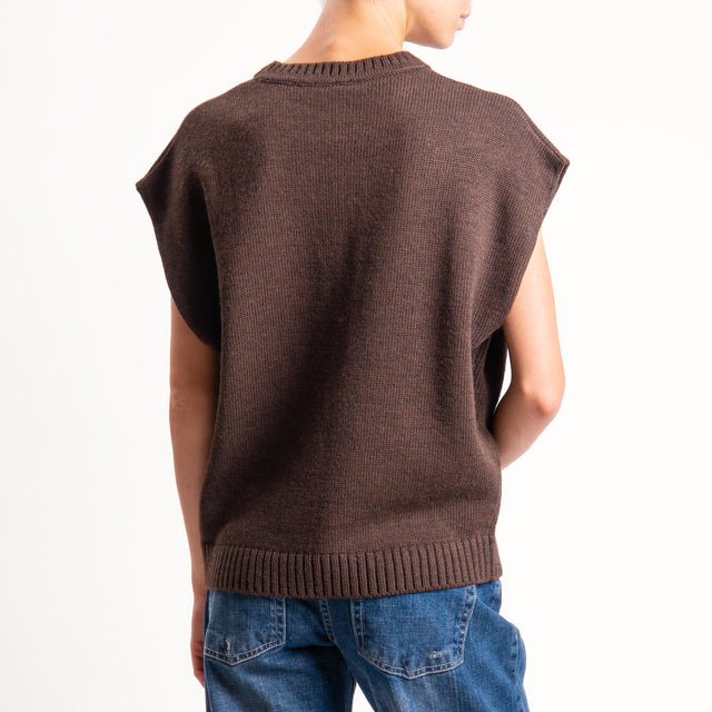 Tensione in- Gilet N.5 misto alpaca - brown/sky