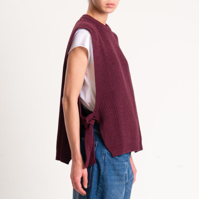 Tensione in-Gilet misto alpaca con lacci laterali - Bordeaux