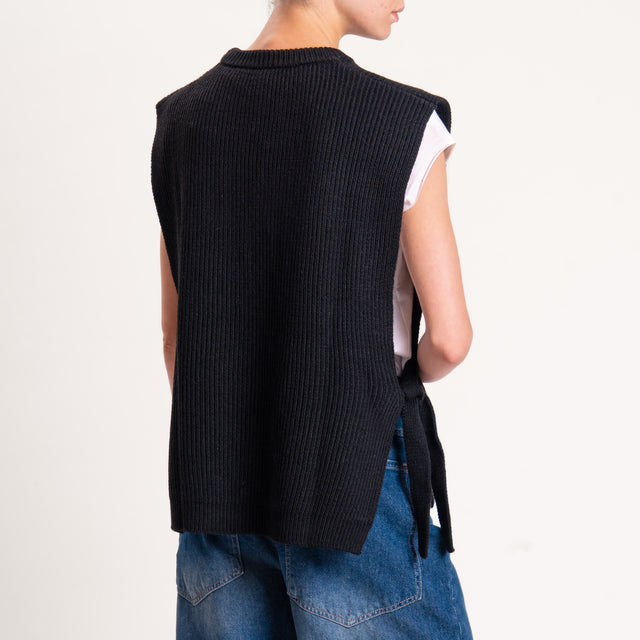 Tensione in-Gilet misto alpaca con lacci laterali - nero