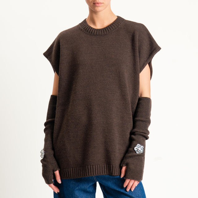 Tensione in-Maglia smanicata misto alpaca con manicotti - moro