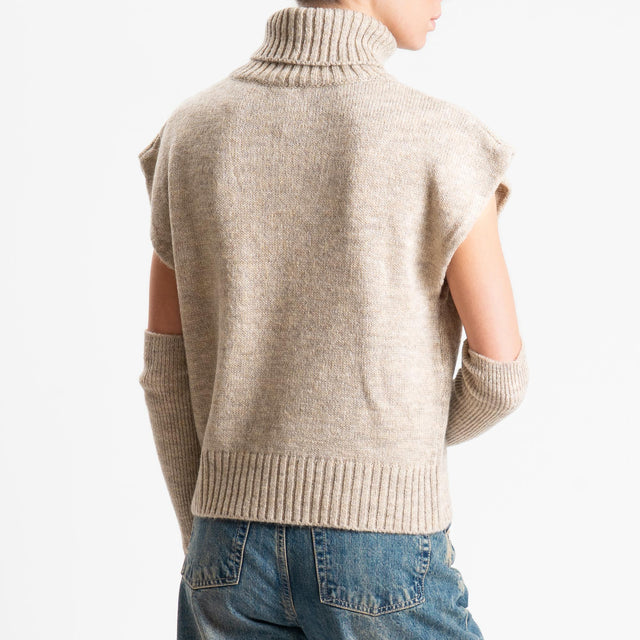 Tensione in-Gilet collo alto misto lana con manicotti - beige