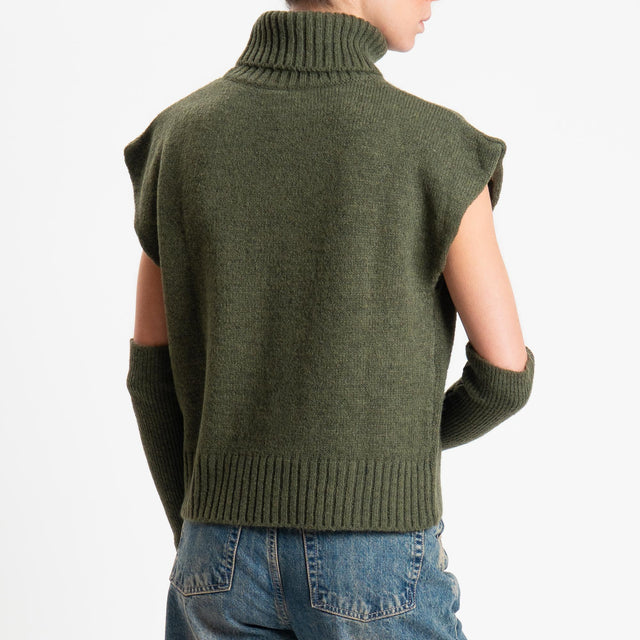 Tensione in-Gilet collo alto misto lana con manicotti - Verde