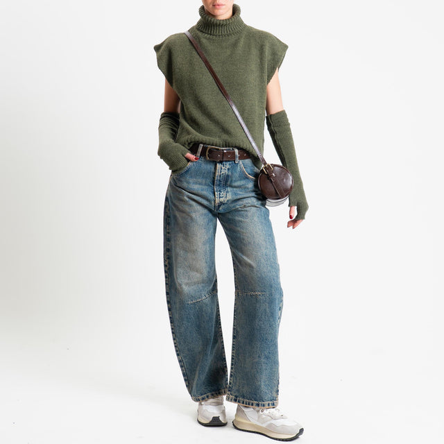 Tensione in-Gilet collo alto misto lana con manicotti - Verde