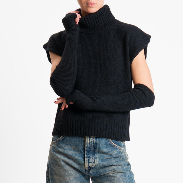 Tensione in-Gilet collo alto misto lana con manicotti - Nero