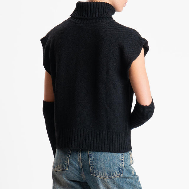 Tensione in-Gilet collo alto misto lana con manicotti - Nero