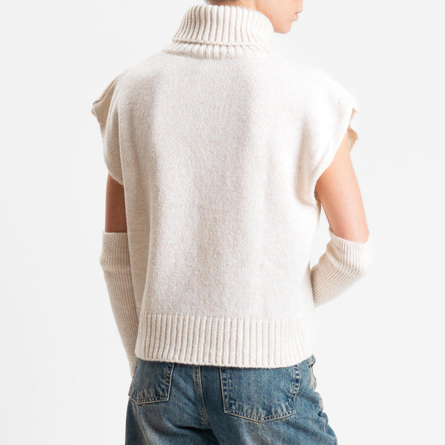 Tensione in-Gilet collo alto misto lana con manicotti - off white